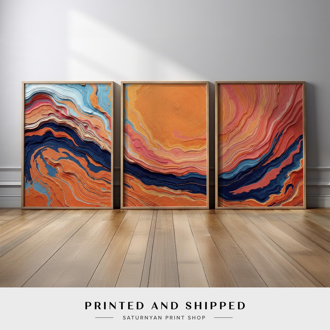 Abstract Geode Wall Art Set | earthy Blue and Terracotta Prints | sand ...