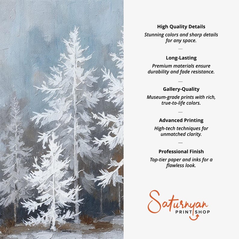 Snowy Landscape Wall Art Set of 3 | White Pine Tree Triptych Canvas ...