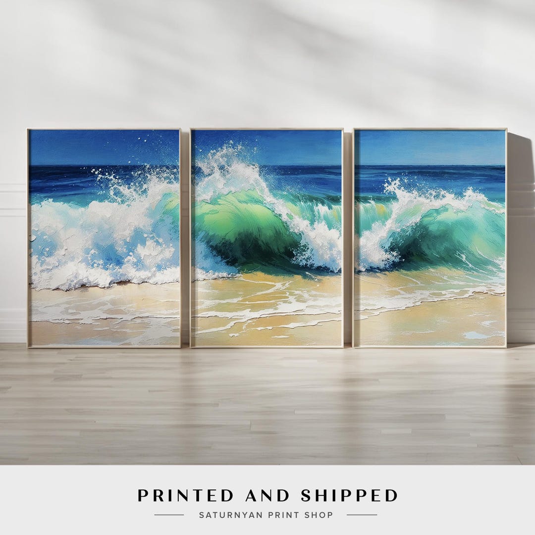 Ocean Wave Wall Art Set of 3 | Beach Triptych Canvas Prints With ...