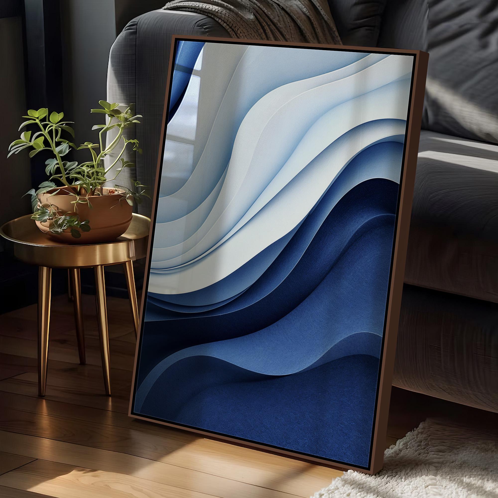 Abstract Ocean Wave Wall Art Set of 3 | Navy Blue White Canvas Prints ...
