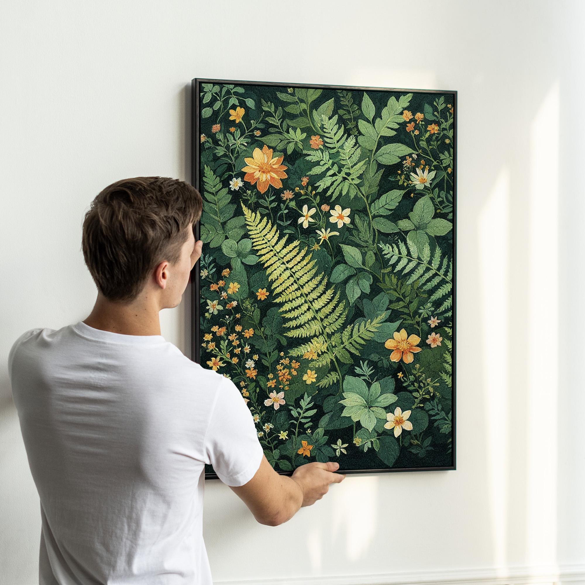 Botanical Wall Art Set of 3 | Lush Green Floral Triptych Canvas