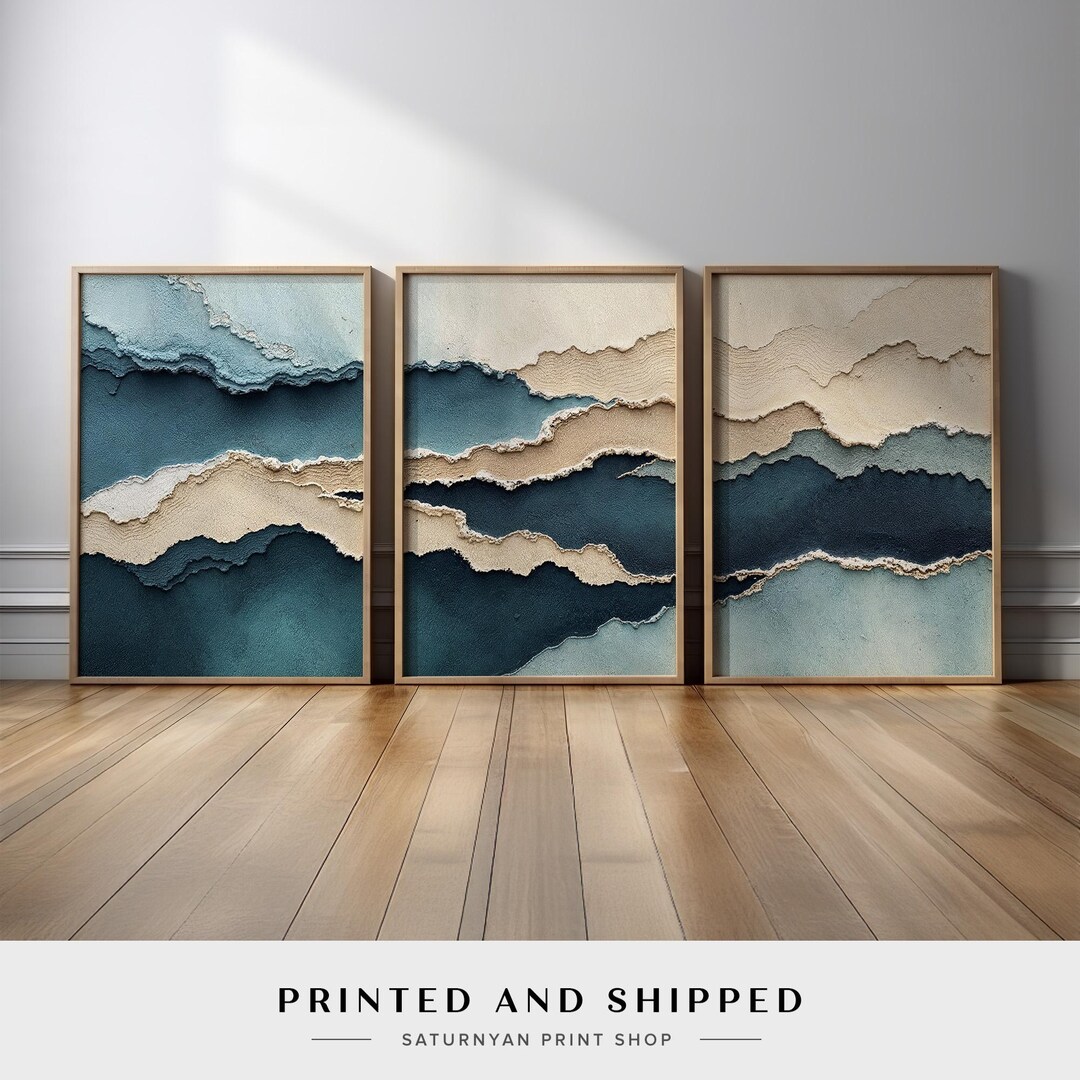 Ocean-inspired Abstract Wall Art Set of 3 | Wave Canvas Prints Triptych ...