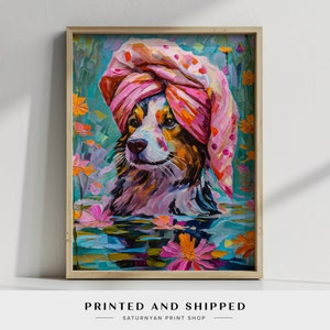 Dog in Shower Painting, Whimsical Canine Bath Scene, Fun Bathroom Decor, Wet Dog Art, Dog Bath Time Painting, Playful Bathroom Art, Dog Gift