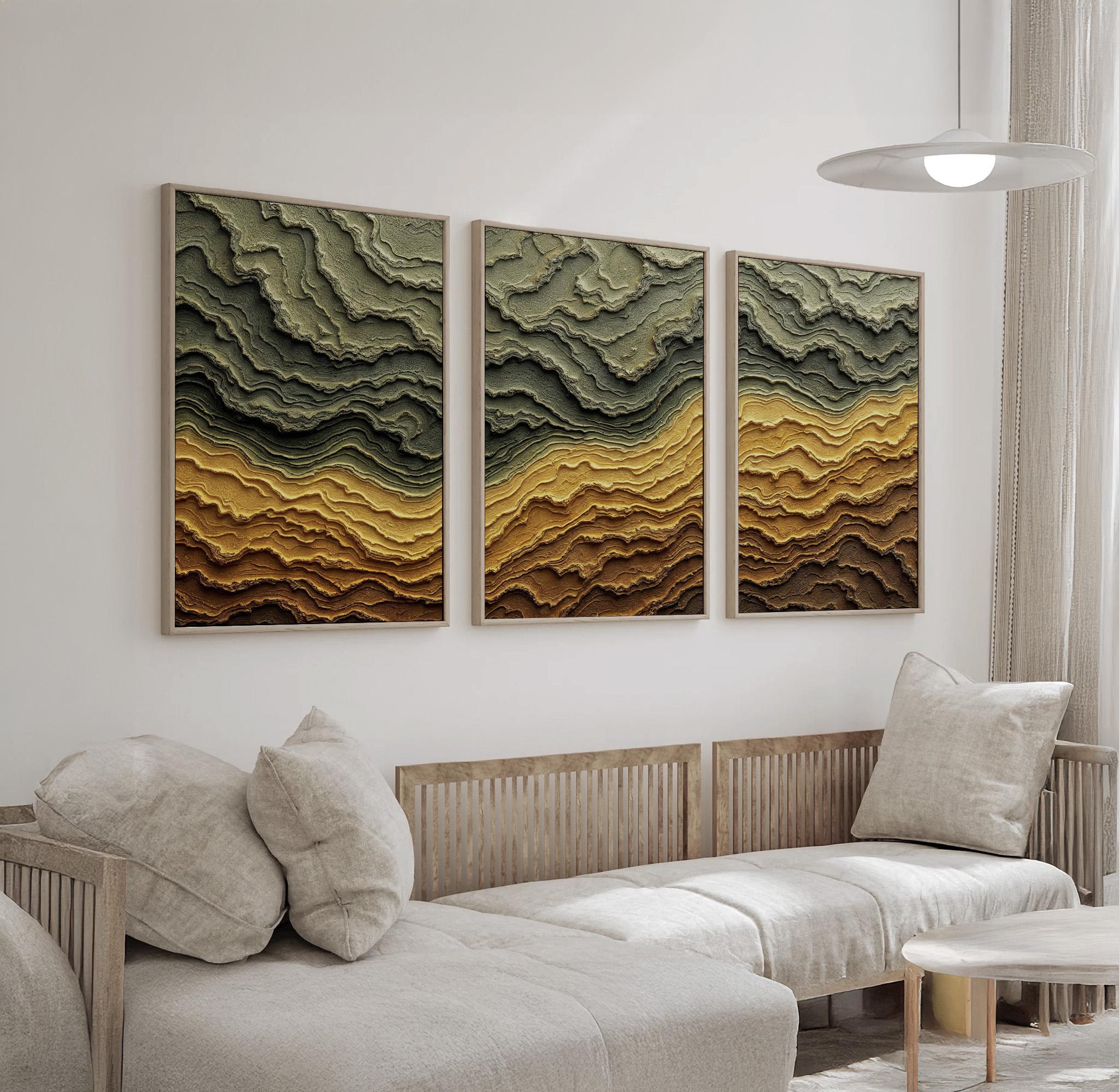 Olive Green Mustard Yellow Abstract Canvas Art | Earth Tones Wall