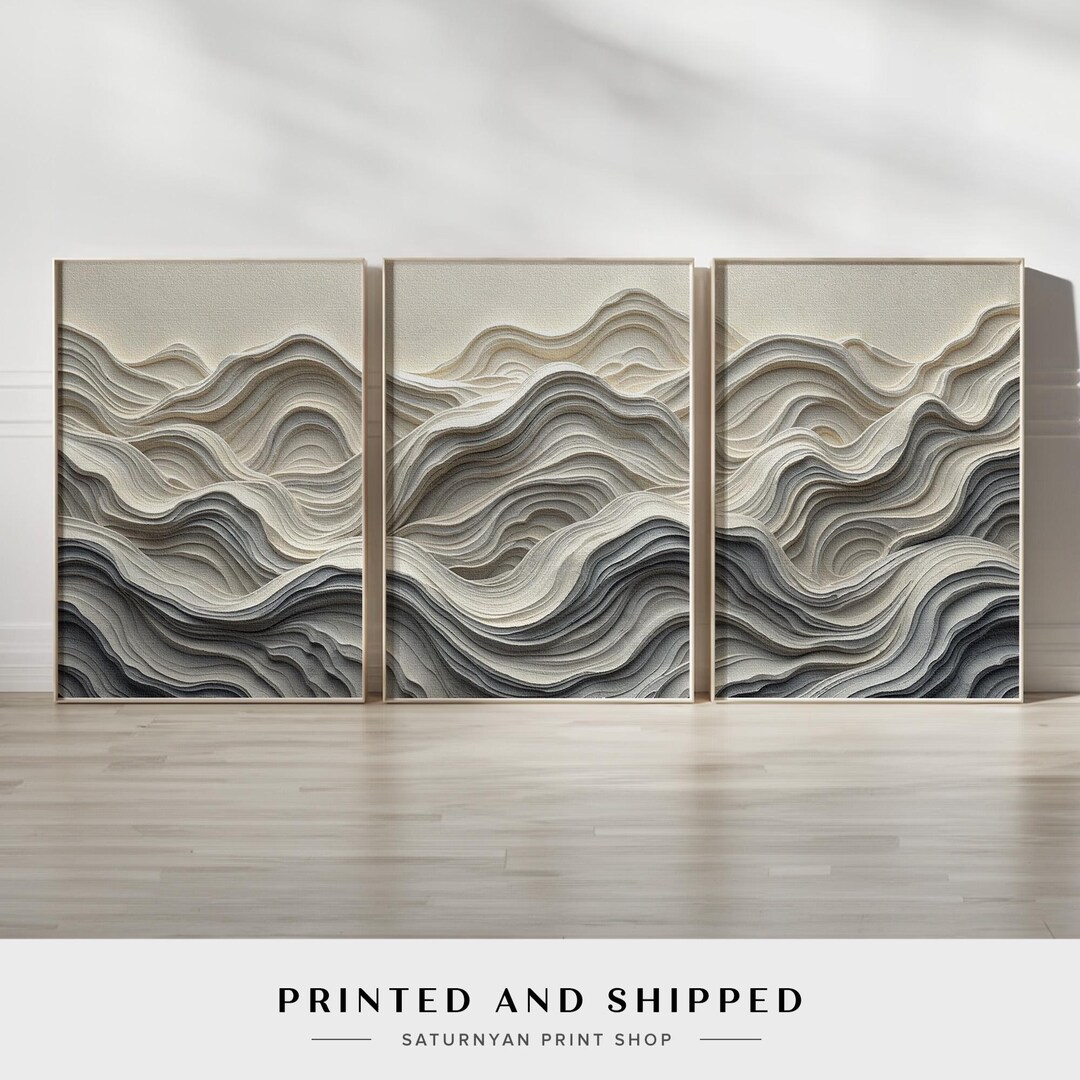 Neutral Abstract Wave Wall Art | set of 3 Beige Taupe Gray Sandstone ...