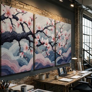 Japanese Cherry Blossom Wall Art Set, Sakura Tree Wall Decor, Elegant Floral Triptych, Zen Meditation Art, Soft Pink Nature Canvas Print bild 10