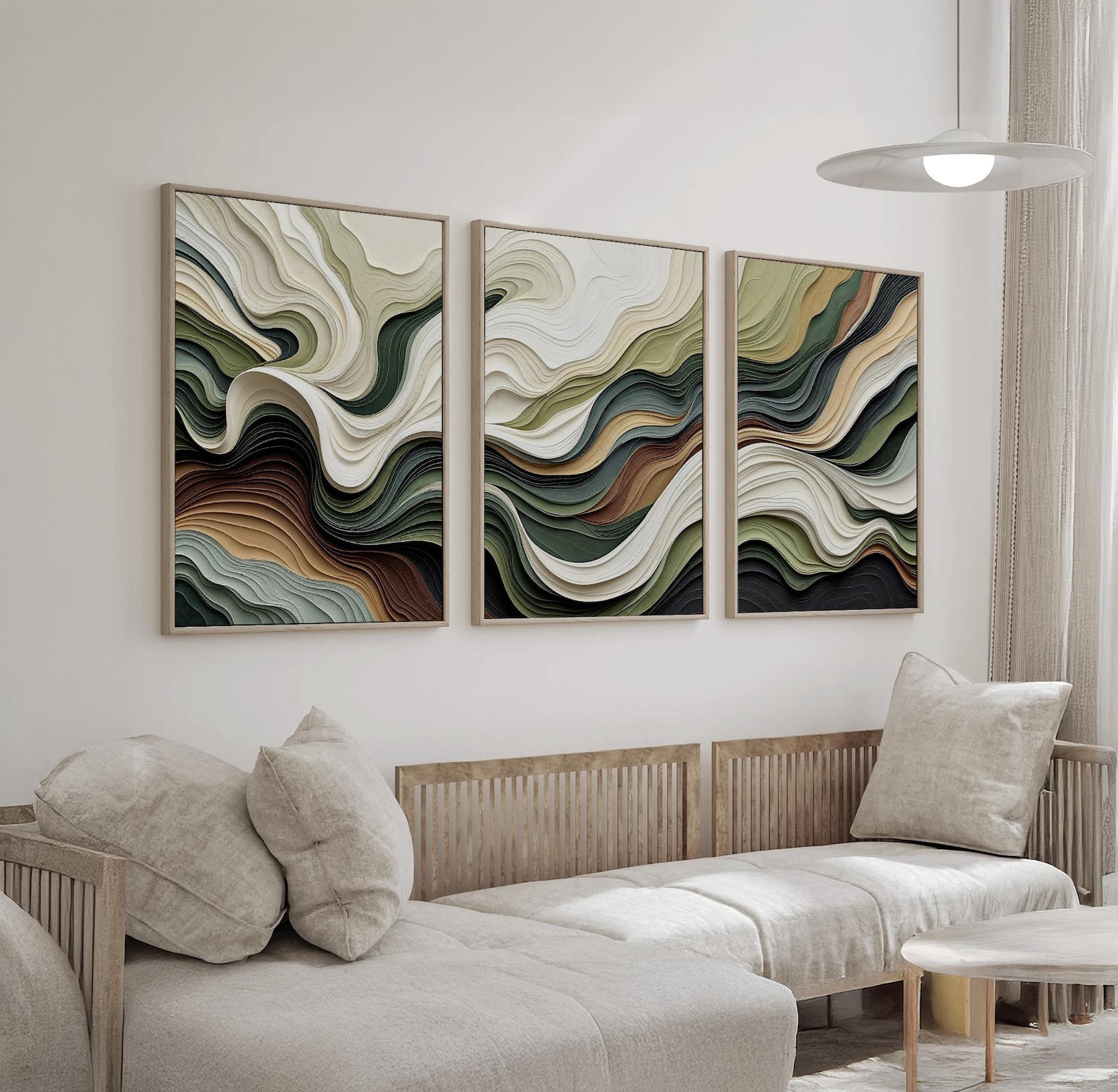 Abstract Earth Tone Wall Art Triptych | Modern Wave Flow Canvas Prints