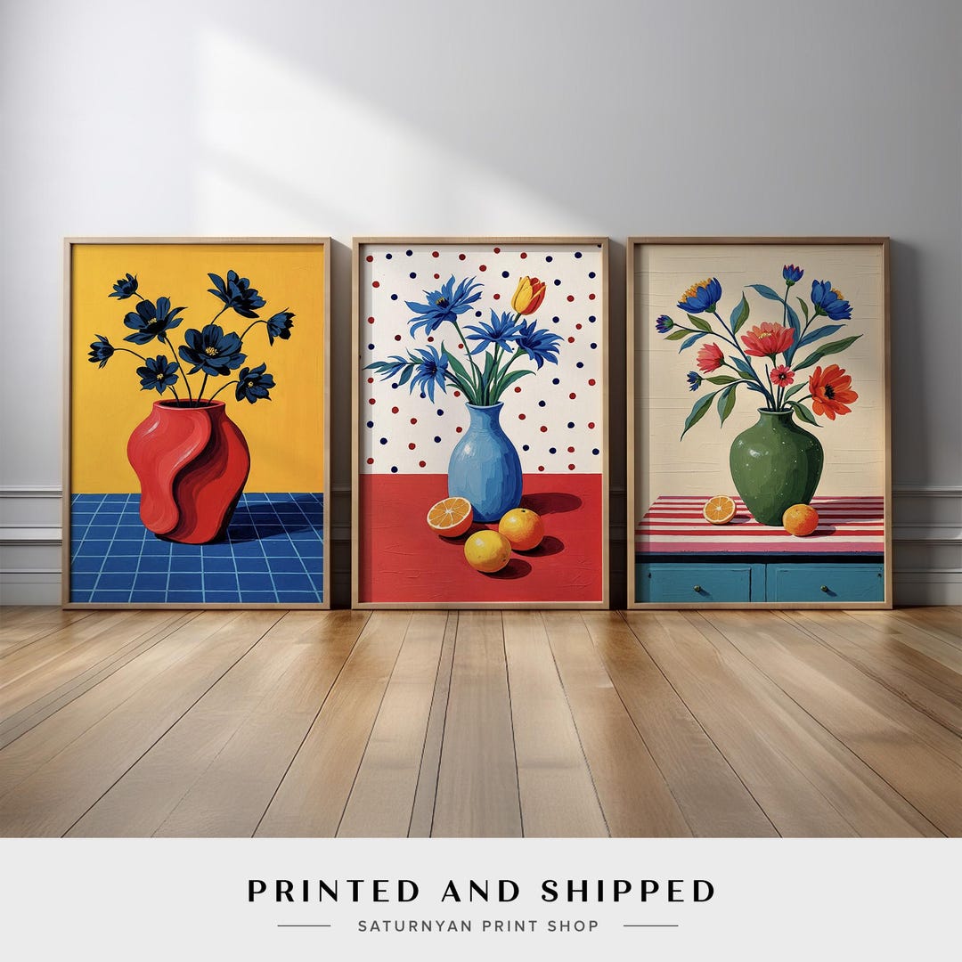 Bold and Vibrant Floral Still Life Wall Art | Set of 3 Modern Botanical ...