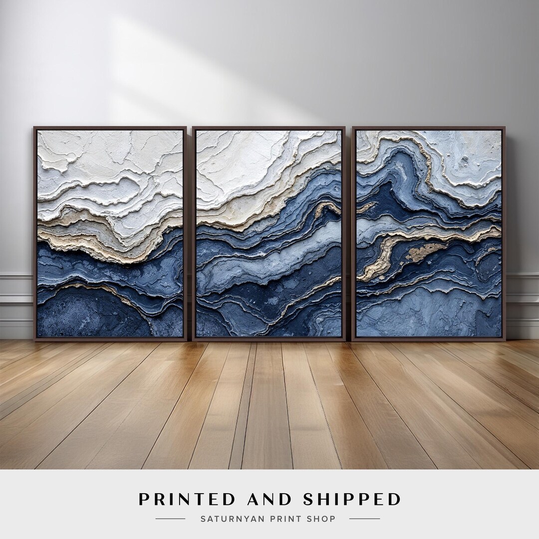 Ocean Wave Inspired Abstract Wall Art Set of 3 | Modern Coastal ...