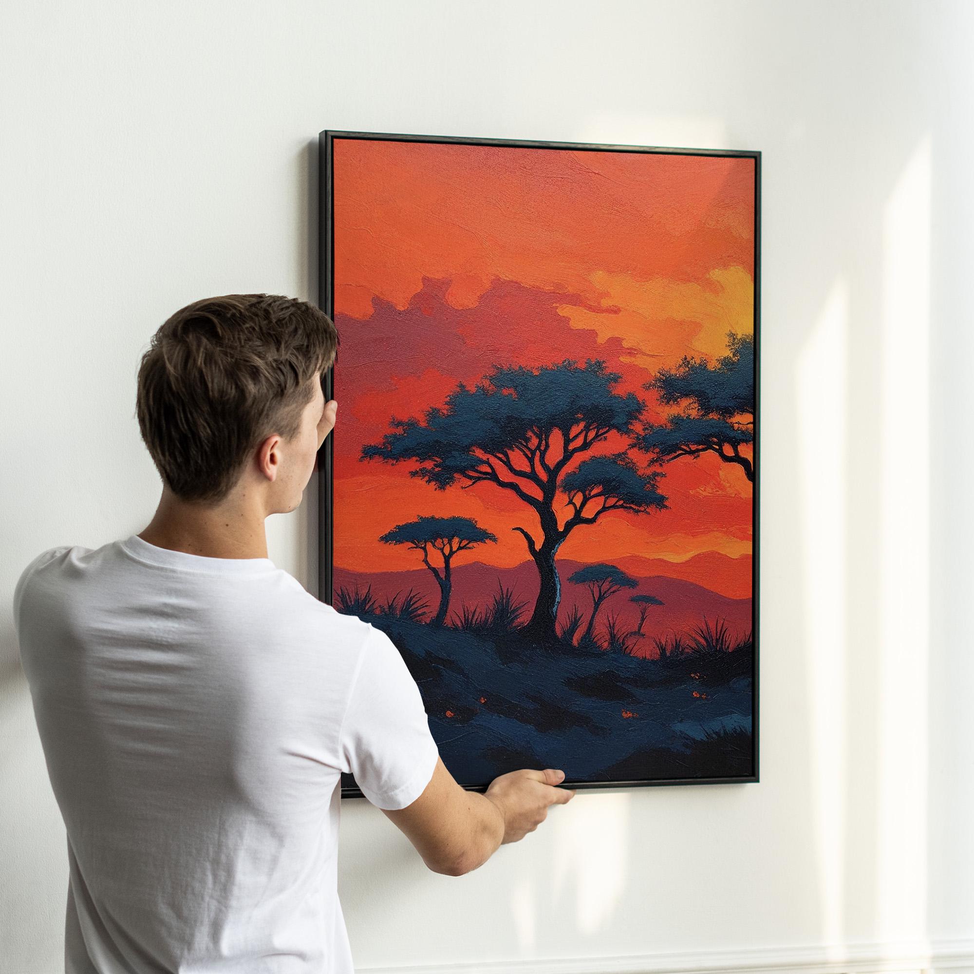Sunset Wall Art Triptych | African Savanna Landscape Canvas Prints ...