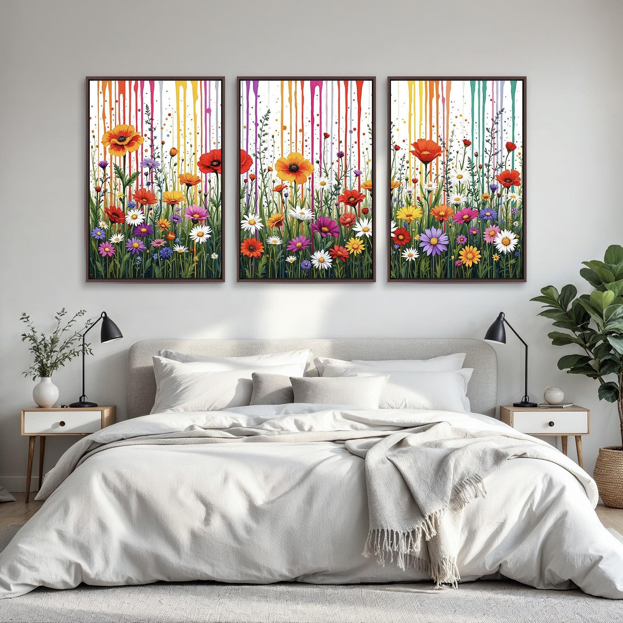 Modern Colorful Floral Wall Art | 3 Piece Triptych Canvas Prints With ...