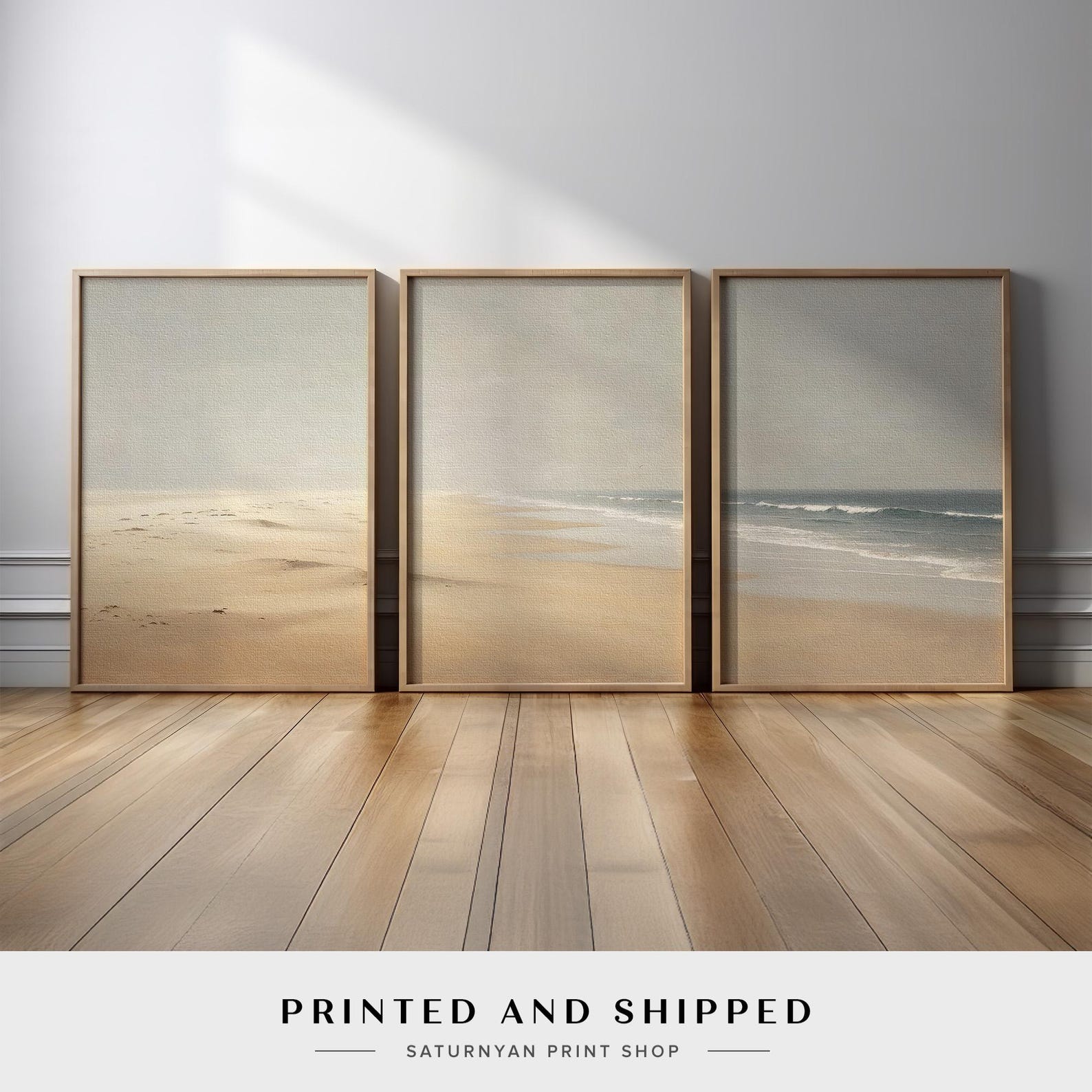 Minimalist Coastal Beach Wall Art Set of 3 | Neutral Triptych Canvas ...