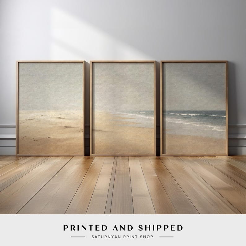 Minimalist Coastal Beach Wall Art Set of 3 | Neutral Triptych Canvas ...