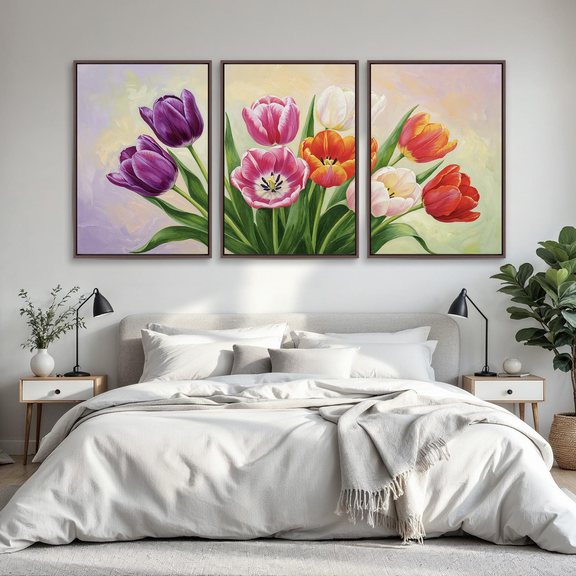 Spring Floral Wall Art Set of 3 | Tulip Flower Triptych in Pastel Tones ...