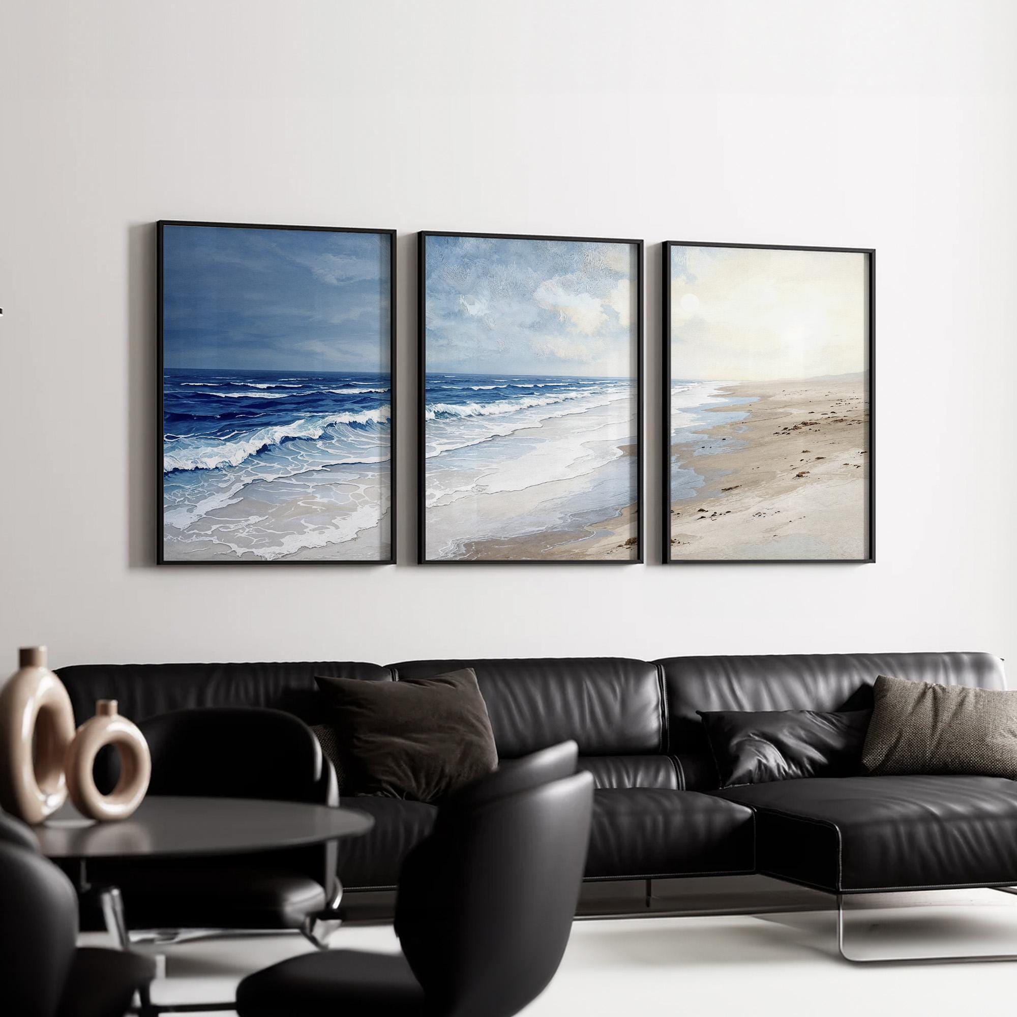 Coastal Wall Art Set of 3 | Serene Beach and Ocean Triptych With Soft ...