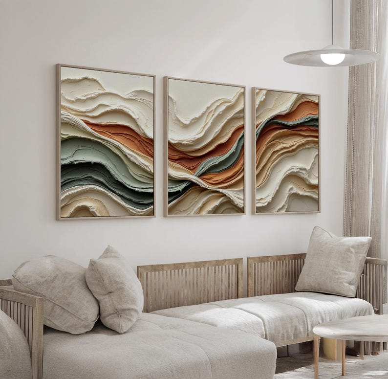 Abstract Neutral Beige Terracotta Sage Green Wall Art Set of 3 | Modern ...