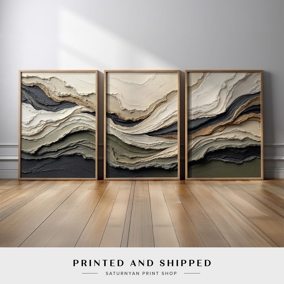 Neutral Landscape Inspired Abstract Wall Art Set of 3 | Beige Olive ...