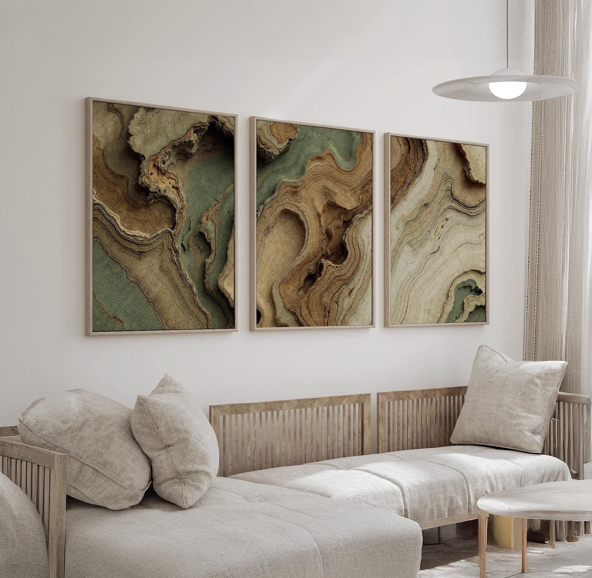 Earth Tone Abstract Wall Art | Neutral Beige, Brown, and Green Triptych