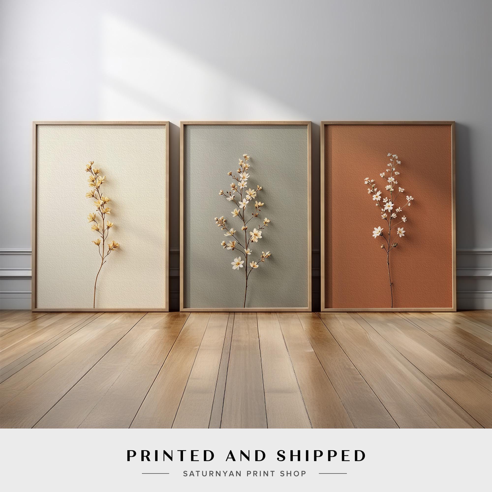 Minimalist Botanical Wall Art | Neutral Floral Prints Set of 3 | Modern ...