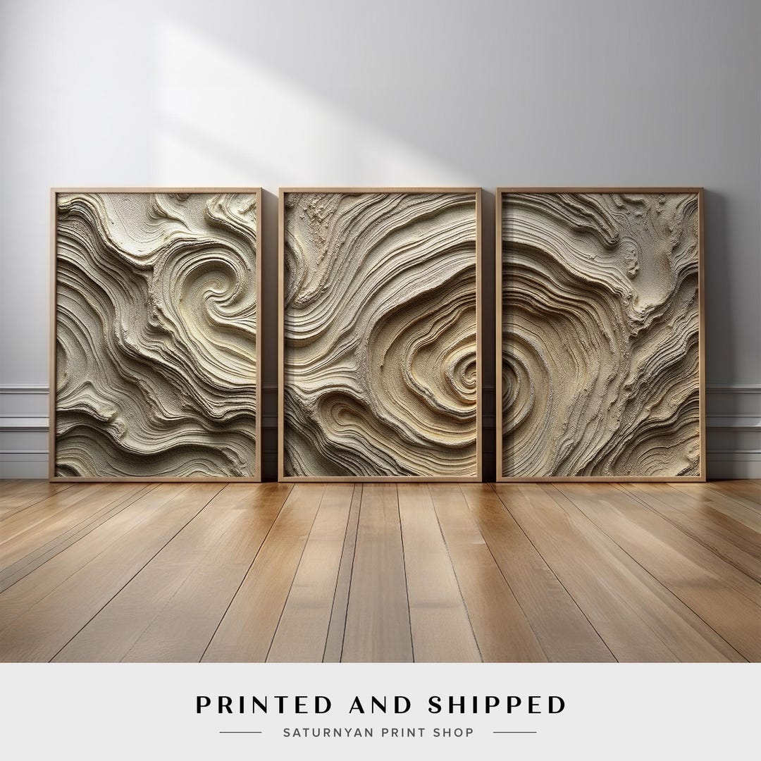 Abstract Layered Swirl Wall Art Set of 3 | Beige and Taupe Canvas ...