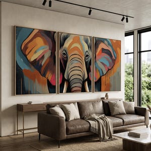 Set of 3 Elephant Paintings | Majestic Wildlife Canvas Prints | Elegant Animal Wall Art for Contemporary Poster Decor | Nature-Inspired Art