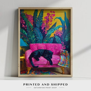 Black Panther in Vibrant Room, Animal Wall Decor, Colorful Animal Art, Big Cats Painting, Wildlife Wall Art, Wild Animals, Animal Art