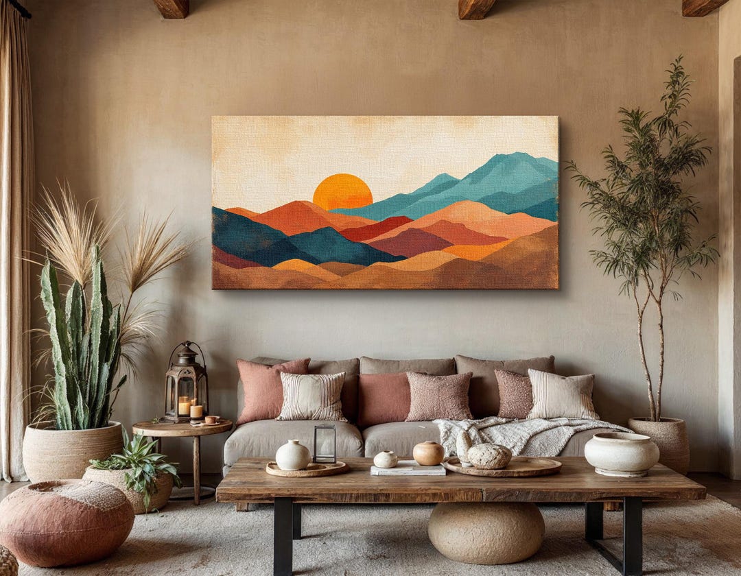 Geometric Mountain Wall Art, Minimalist Abstract Landscape Canvas Print ...