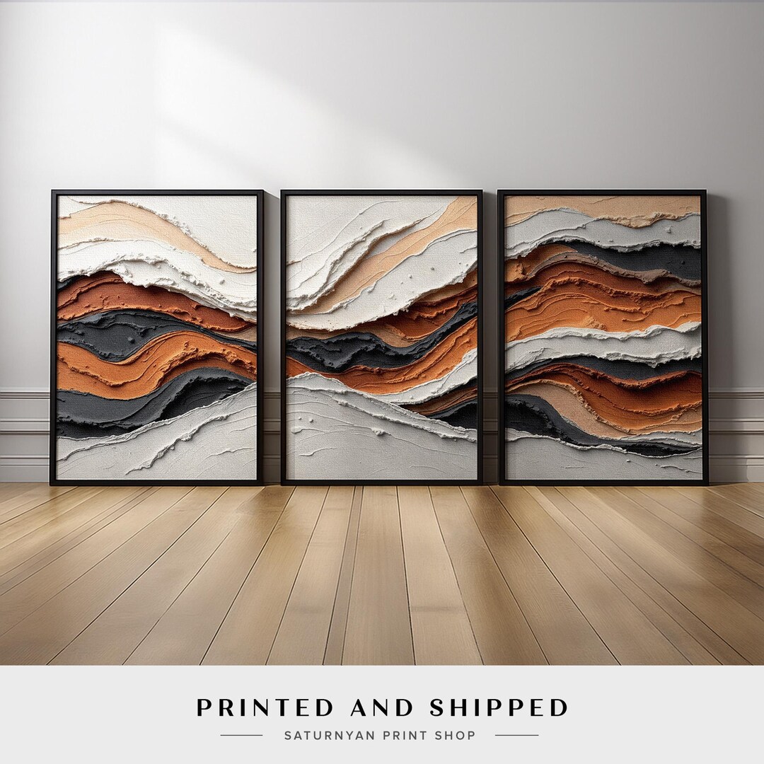 Modern Abstract Neutral Wall Art Set of 3 | Terracotta Beige Black ...