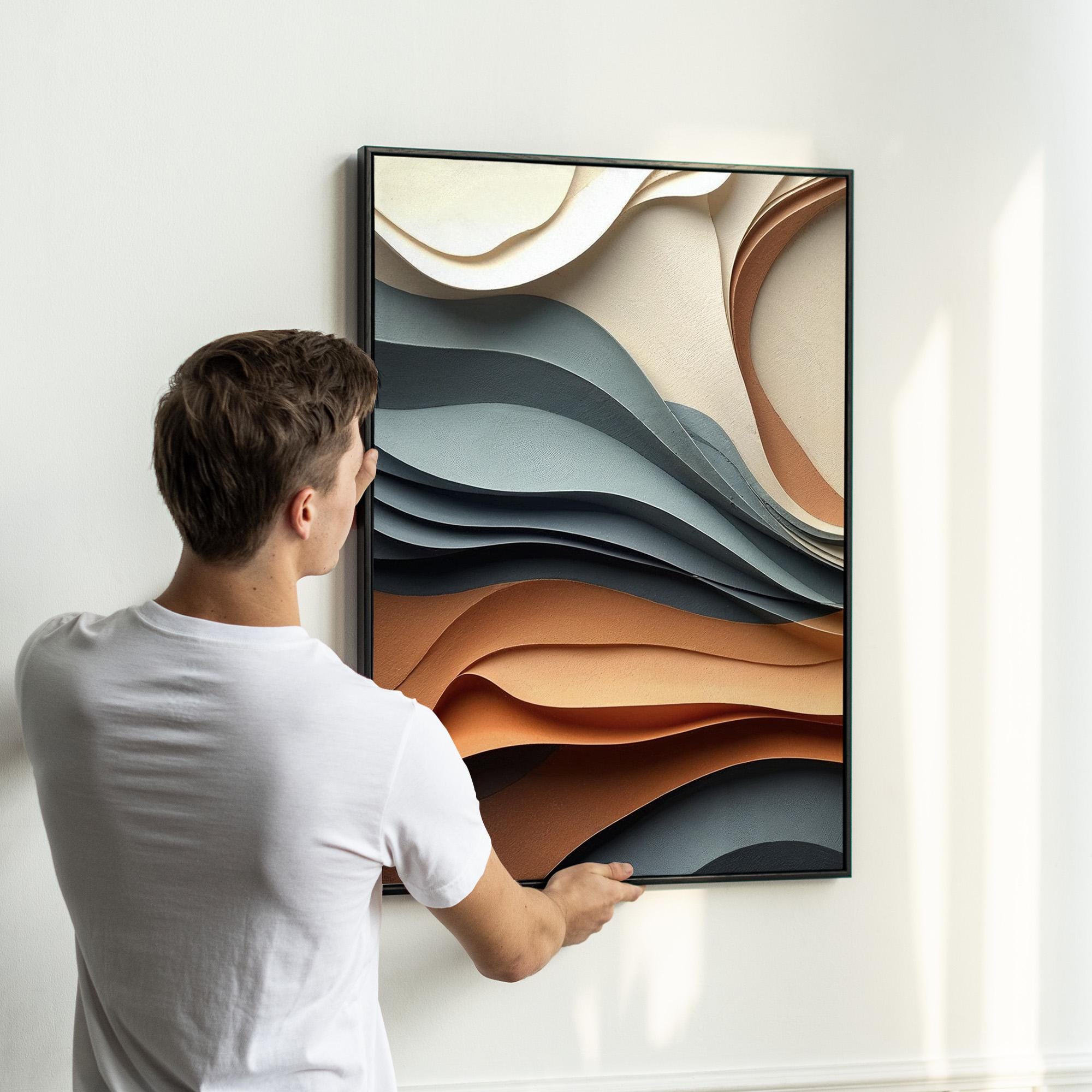 Neutral Paper Abstract Wave Wall Art | earthy Brown, Orange & Beige ...