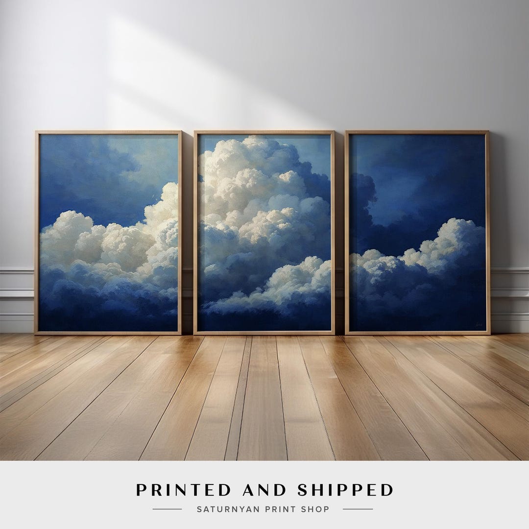 Cloudscape Wall Art Set of 3 | Dramatic Blue Sky and White Cloud ...