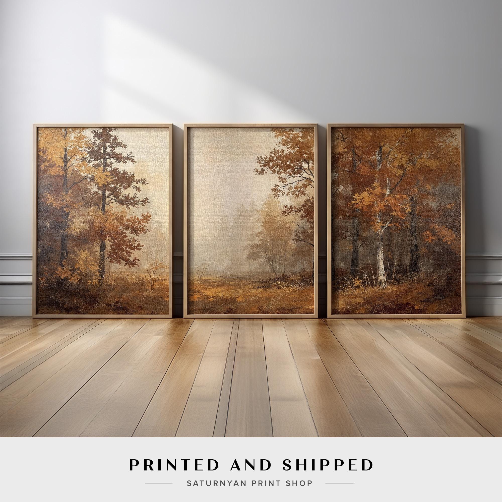 Autumn Forest Wall Art Triptych | Rustic Fall Landscape Canvas Prints ...