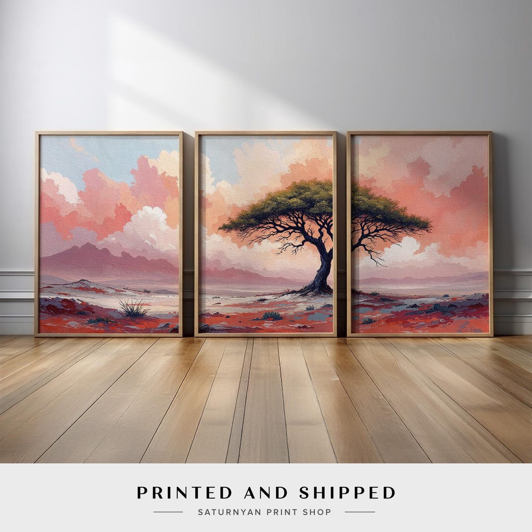 Sunset Tree Wall Art Set of 3 | serene Desert Landscape Canvas Prints ...