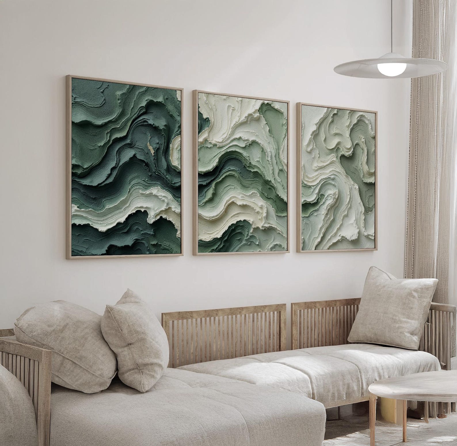 Sage Green Abstract Wall Art Set of 3 | Nature Inspired Triptych Canvas ...