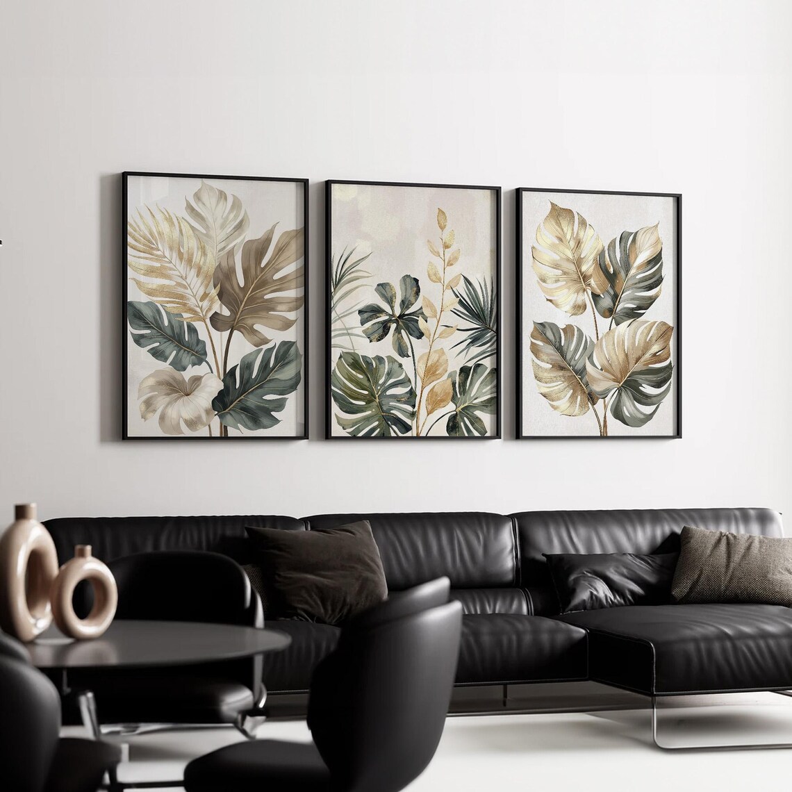 Set of 3 Botanical Leaf Wall Art Canvas Prints | Elegant Monstera, Palm ...