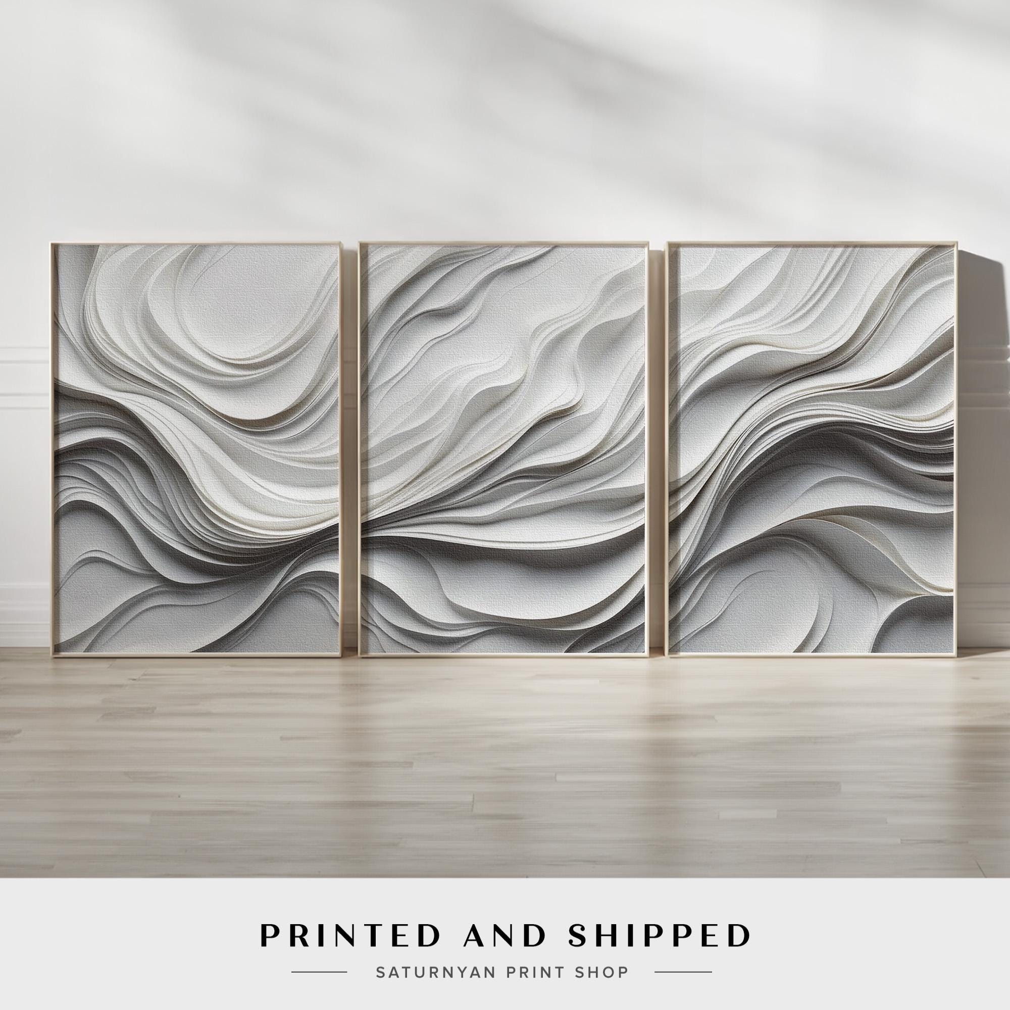 Neutral Abstract Wave Wall Art Set of 3 | Beige Cream Gray Minimalist ...