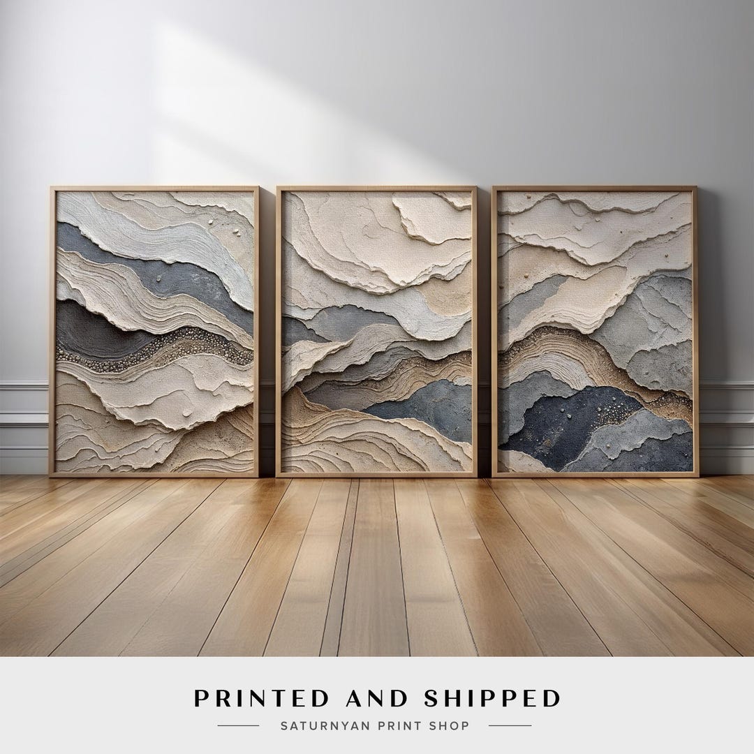 Neutral Landscape Inspired Abstract Wall Art Set of 3 | Beige Brown ...