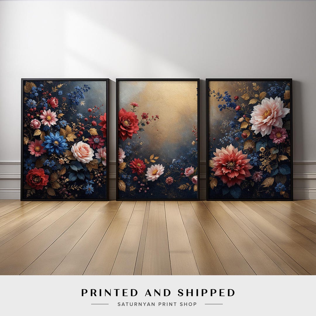 Vintage Colorful Floral Wall Art Set of 3 | Elegant Botanical Triptych ...