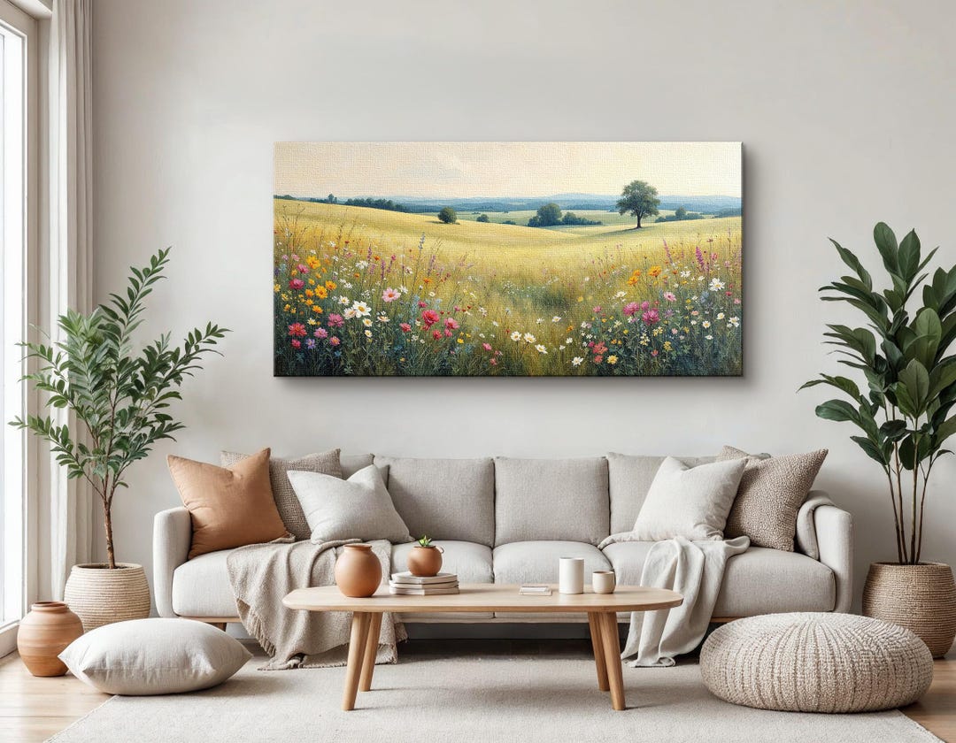Wildflower Meadow Wall Art, Countryside Landscape Canvas Print, Rolling ...