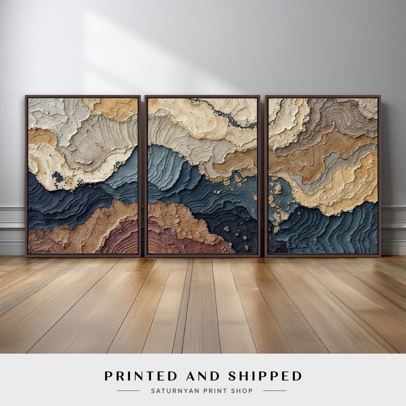 Earth Tone Wall Art Set | Abstract Geological Canvas Prints With Beige