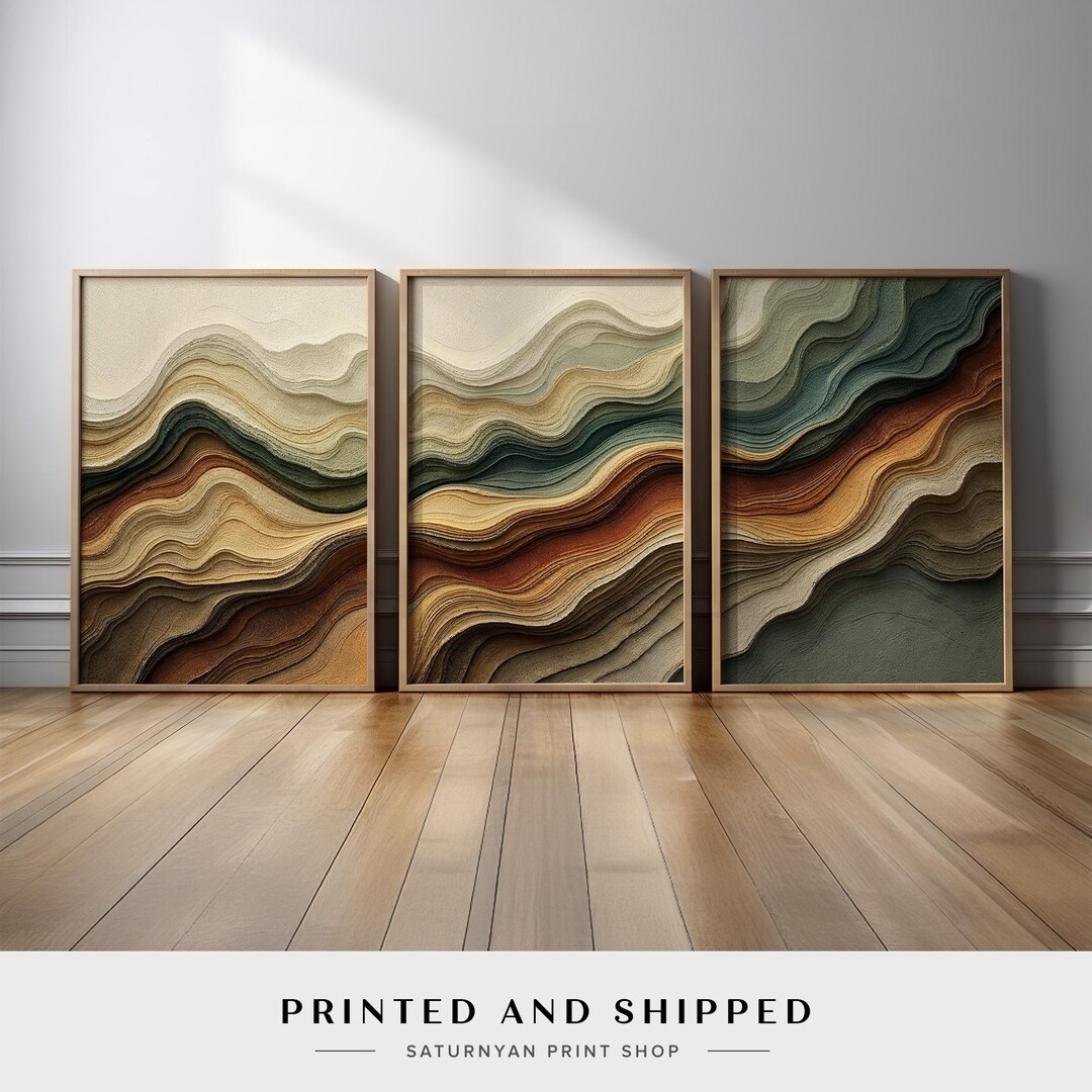 Set of 3 Earth Tone Abstract Wall Art | Neutral Organic Canvas Prints ...