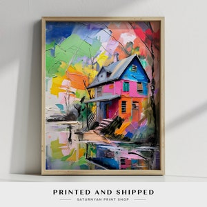 Colorful Abstract House Painting, Vibrant Home Wall Art, Colorful Home Decor, Contemporary Wall Art, Abstract House Prints, Wall Art Decor