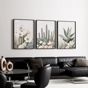 Neutral Cactus Wall Art Set | Desert Succulent & Floral Prints | Minimalist Botanical Painting | Boho Nature Artwork for Home Decor image 2