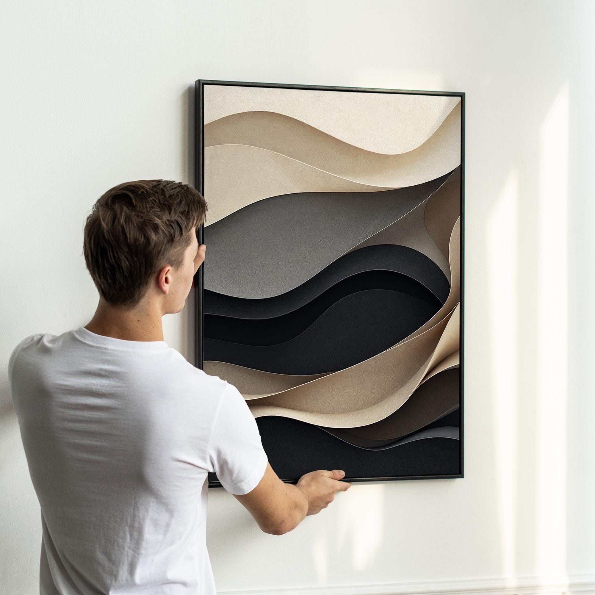 Neutral Flowing Abstract Wall Art Set | Beige Black Taupe Modern Wave ...