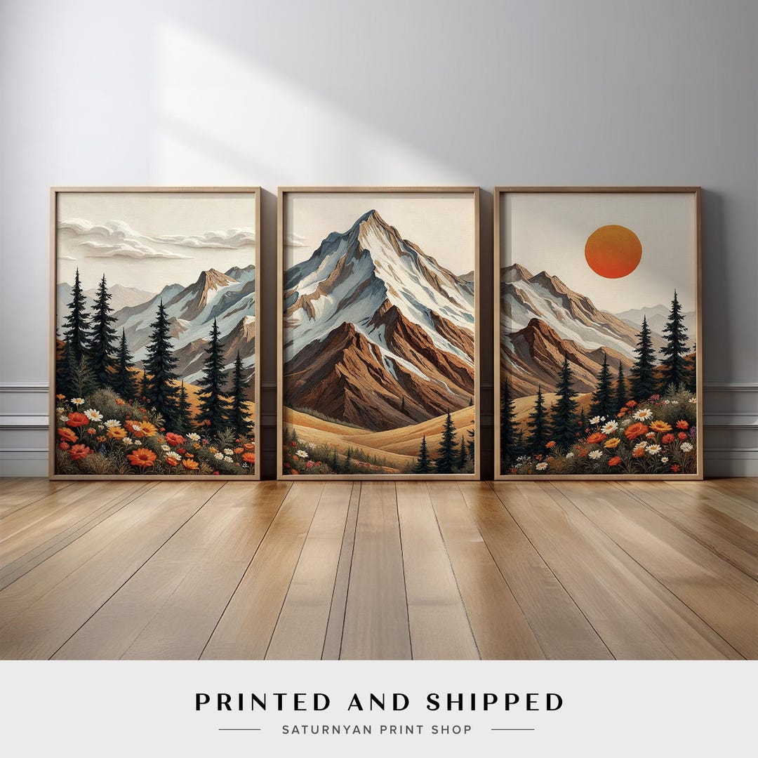 Mountain Landscape Wall Art Set | Snow Capped Peak Canvas Prints ...
