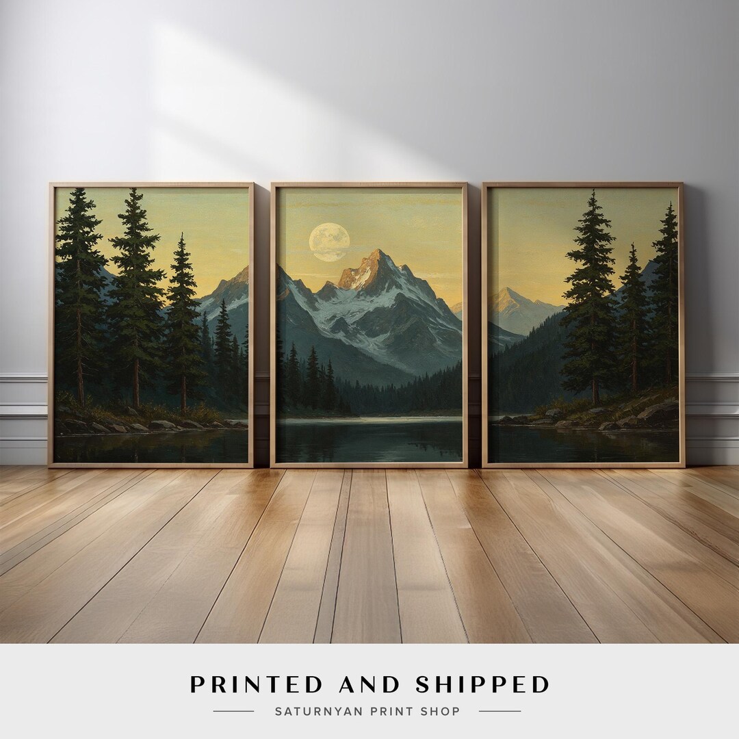 Mountain Lake Triptych Wall Art | Set of 3 Nature Landscape Canvas ...