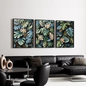 Tropical Monstera Leaf Art, Botanical Wall Prints, Green Jungle Decor ...