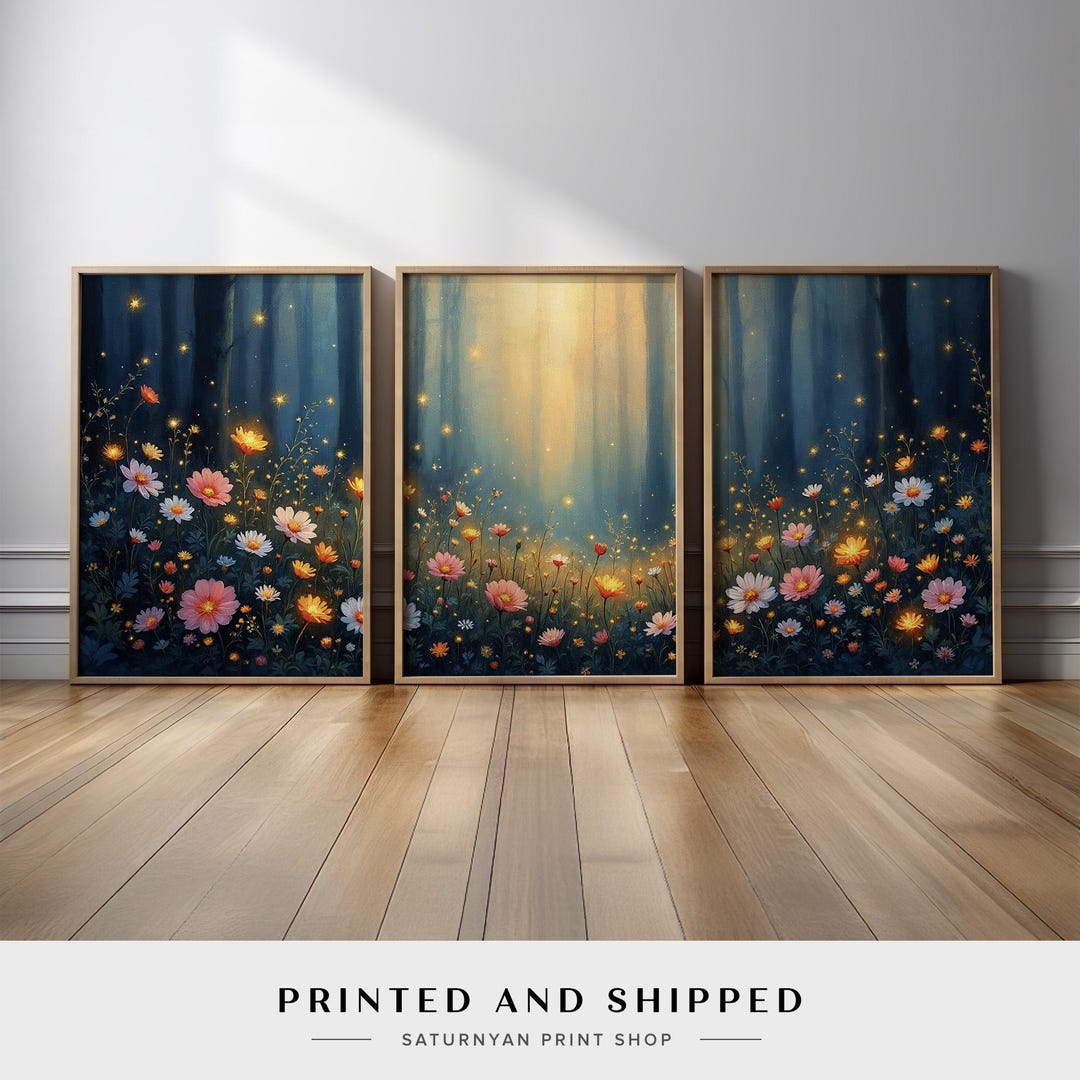 Whimsical Wildflower Wall Art Triptych | 3 Piece Canvas Set With ...