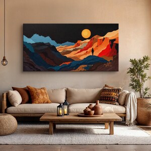 Desert Landscape Wall Art, Modern Southwest Canvas Print, Abstract Canyon Painting, Western Adventure Artwork, Bold Minimalist Sunset Scene