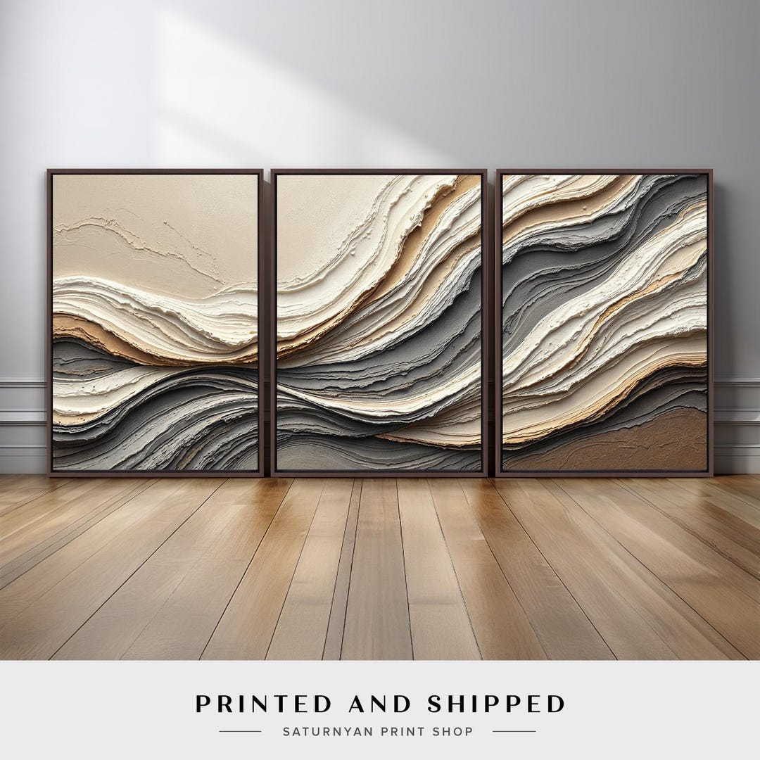 Geological Inspired Earth Tone Abstract Wall Art Set of 3 | Neutral ...