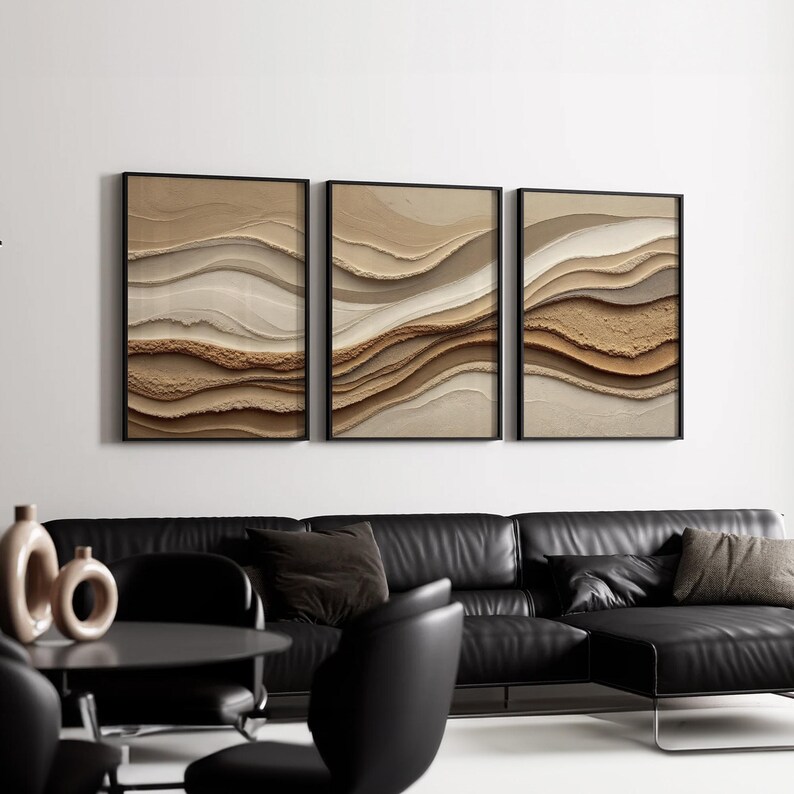 Sand Beige Brown Wabi Sabi Abstract Wall Art Set of 3 | Organic Modern ...
